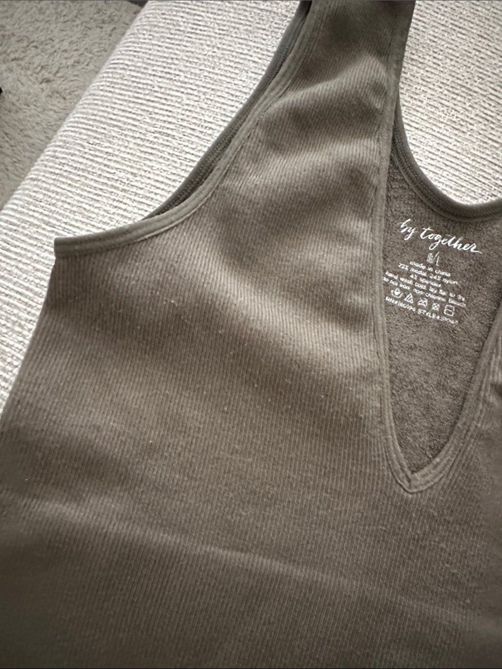 Olive Ribbed V-Neck Cropped Tank - Picture 2 of 3